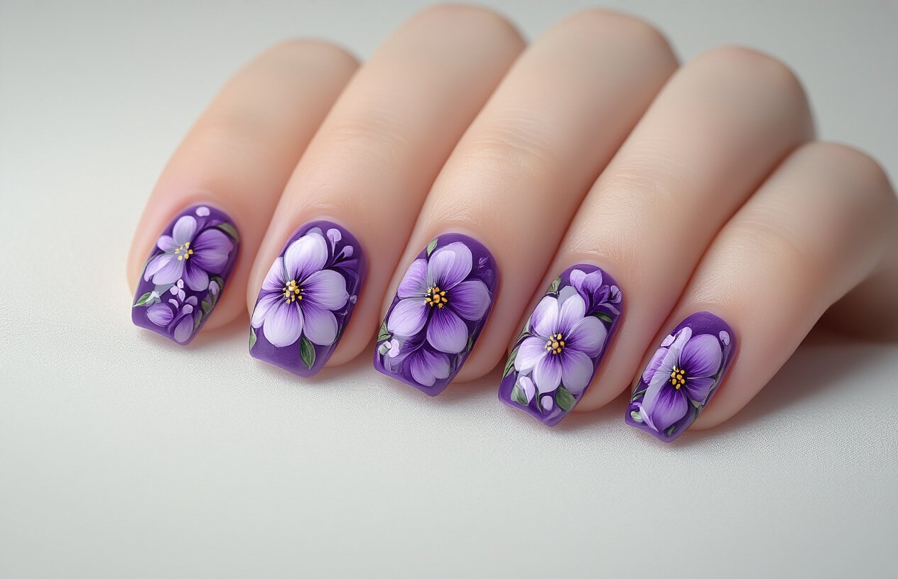 Elegant Purple Floral Nail Art Patterns