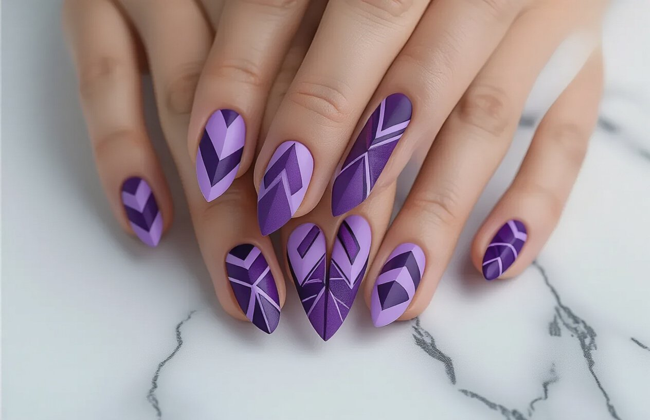 Geometric Purple Nail Art for Modern Appeal