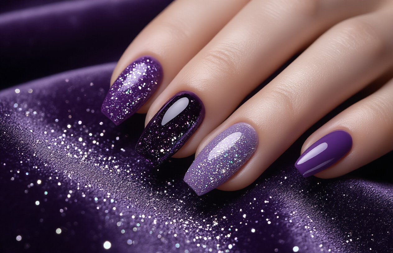 Glitter and Sparkle Purple Nail Combinations