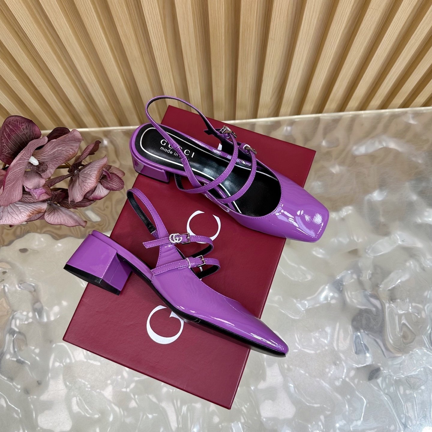 glossy violet square toe strap heels glossy violet square toe strap heels