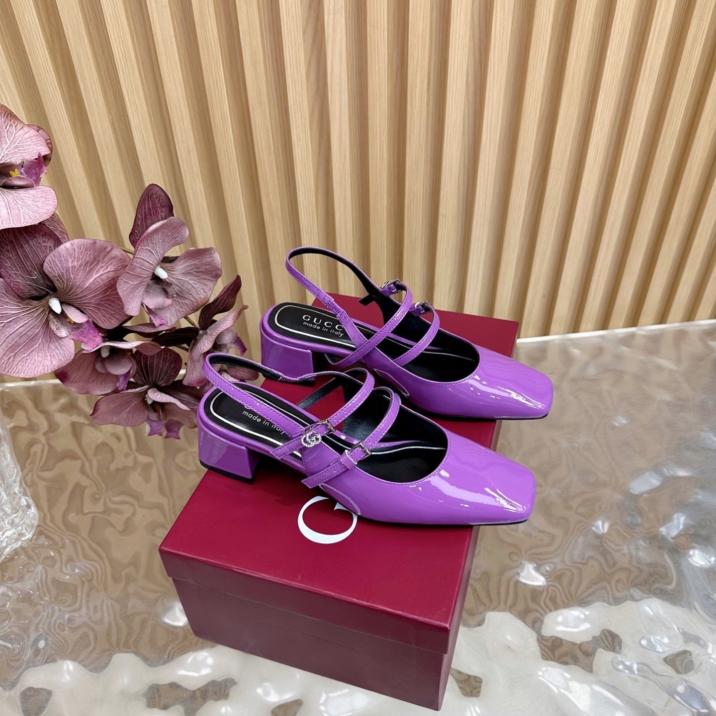 glossy violet square toe strap heels glossy violet square toe strap heels